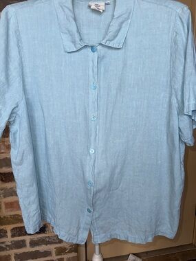 Hot Cotton Light Blue Linen Button-Up Shirt Lightweight Resortwear Sz 1X